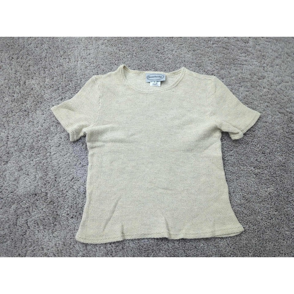 Stonebridge Knit Top Womens Medium Beige Cotton Blend‎ Casual